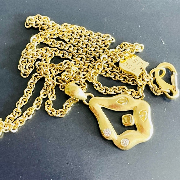 LISA DES CAMPS - Solid 18k yellow gold necklace chain with diamond pendant - Picture 2 of 12